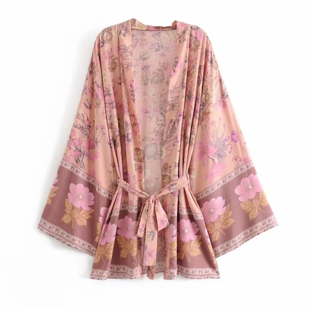 Wild Bloom Gypsy Boho Floral Kimono Spell print Tunic M blouse folk flower
